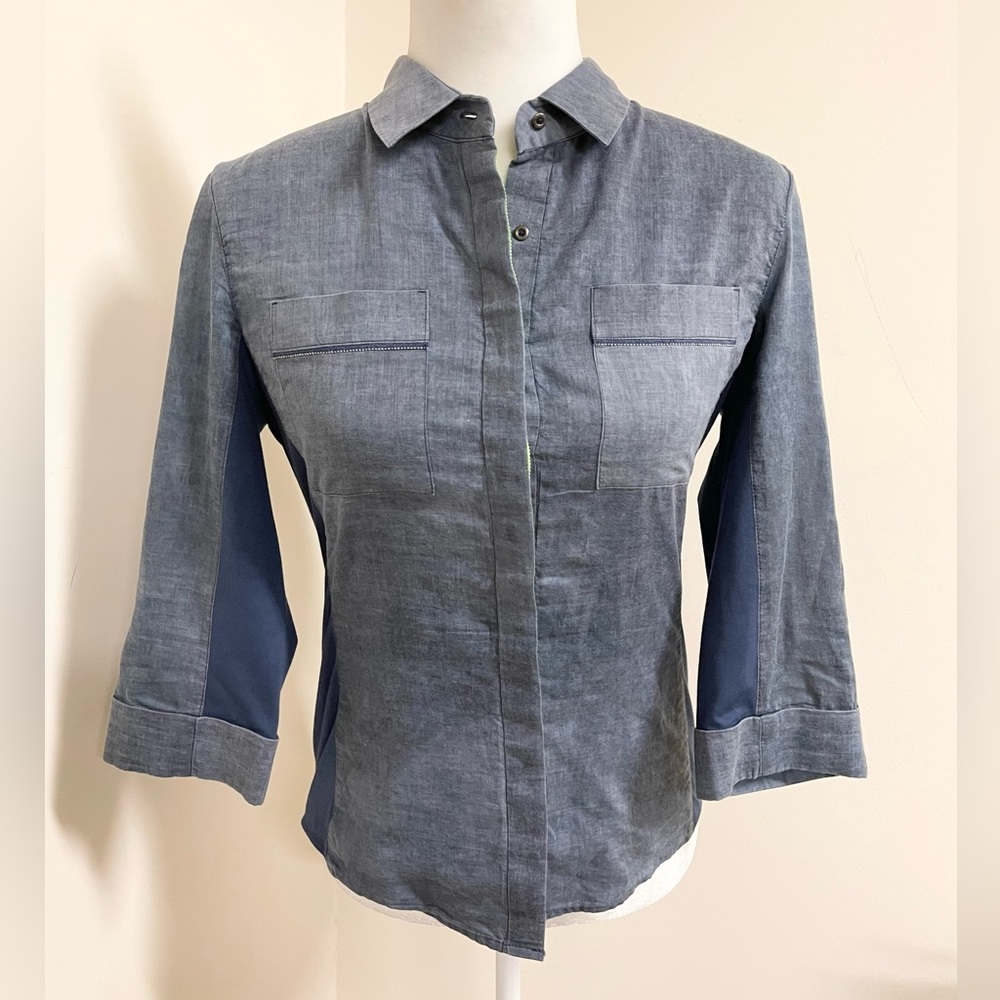 Classy Elie Tahari Stretch Button Down With Lime … - image 1